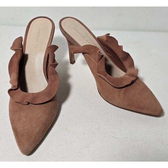 Loeffler Randall Shoes - Women's Loeffler Randall Langley Ruffle Slide Heels Dusty Rose Suede 7